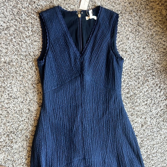 Rebecca Taylor V-Neck Navy Sleeveless Textured Chevron Dress Flare Size 2 NWT - Picture 2 of 15
